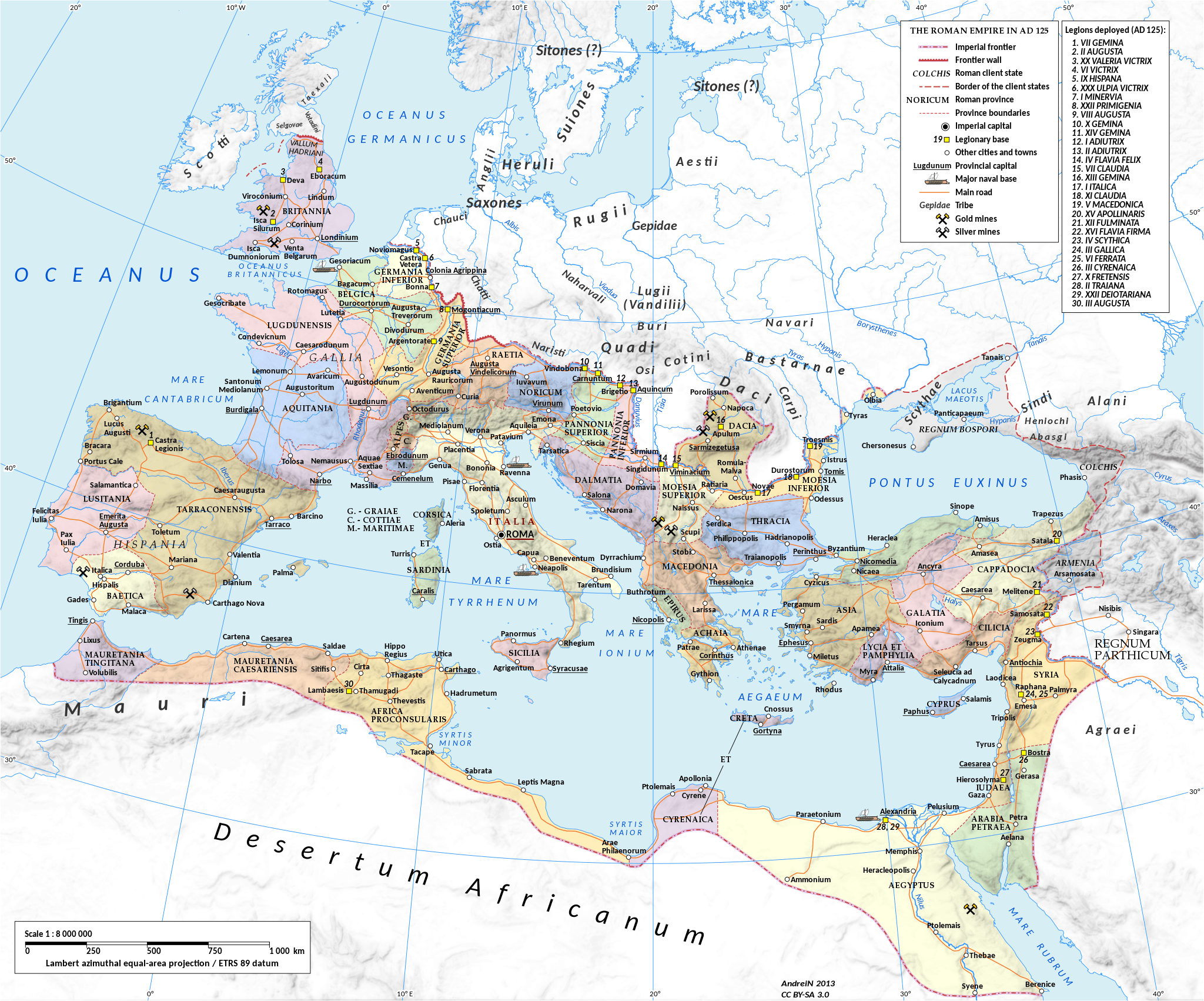 Romeinse Rijk kaart: Rome, Italië, westelijke en oostelijke rijk
